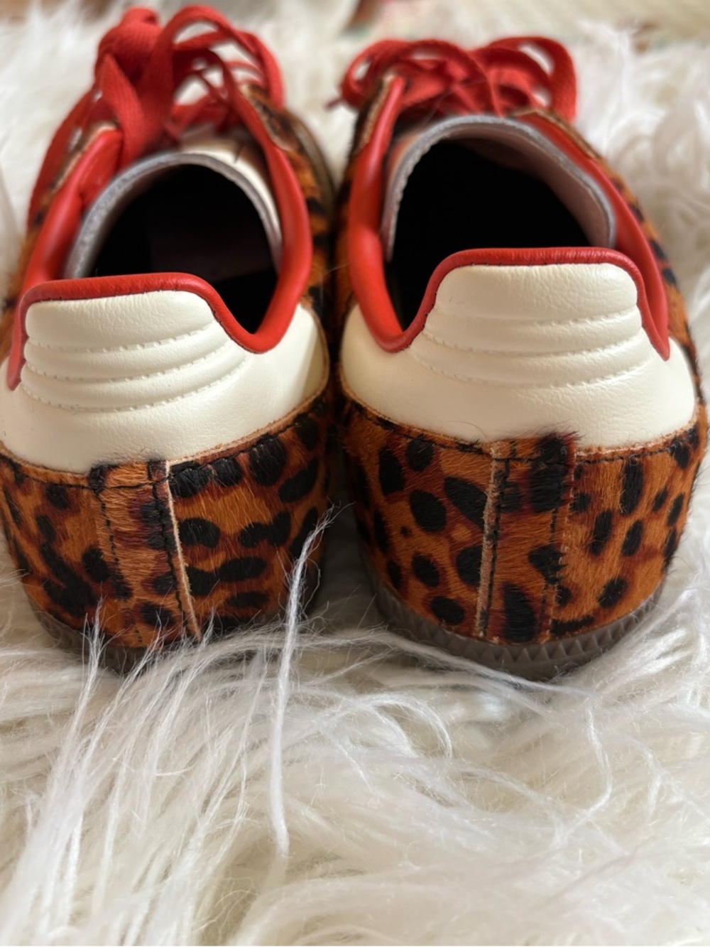 Adidas Samba OG Leopard Pony Hair Sneakers Red Laces JI2734 W 8 - Picture 6 of 9